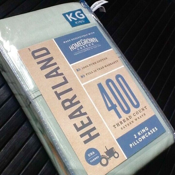new MINT GREEN Heartland 400 Thread Count 100% Cotton Sateen KING Pillowcases - Picture 6 of 8